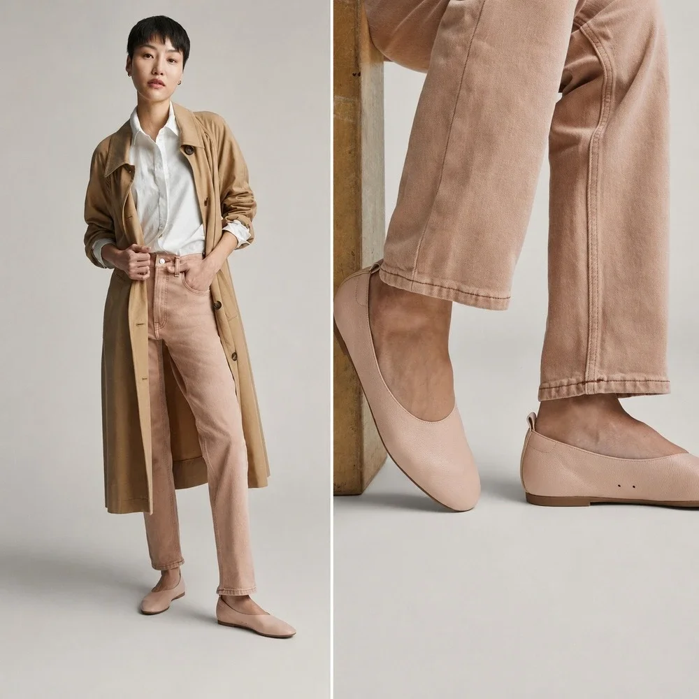 Everlane The Day Glove Rose Pink Leather Ballet Flats Women 9 Rounded Toe